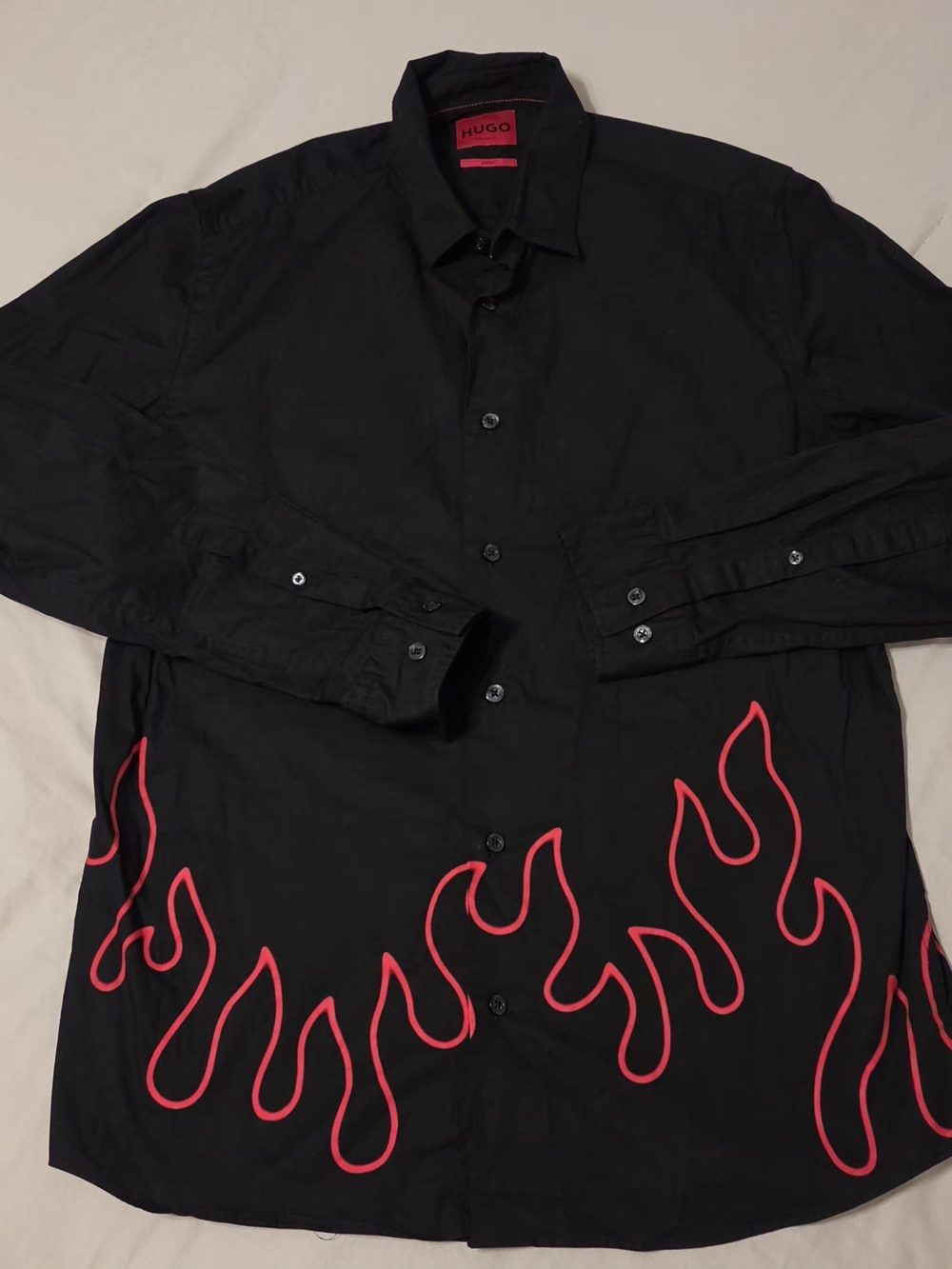 HUGO by Hugo Boss Men's Emero Black Stretch Cotton Flame Shirt - Size M